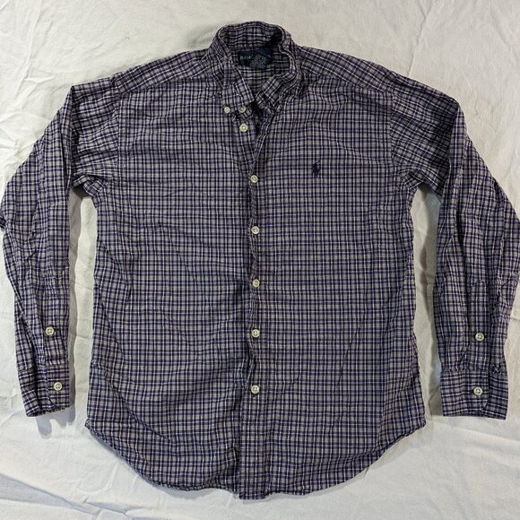 RALPH LAUREN BUTTON UP FRONT KID'S SZ MEDIUM 12/14 PURPLE LONG SLEEVE SHIRT BOYS - Picture 1 of 16